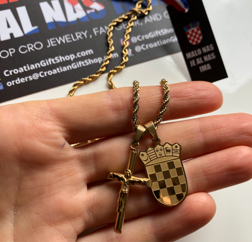 Croatian Grb Pendant and Cross Necklace Gold or Silver Plated photo review