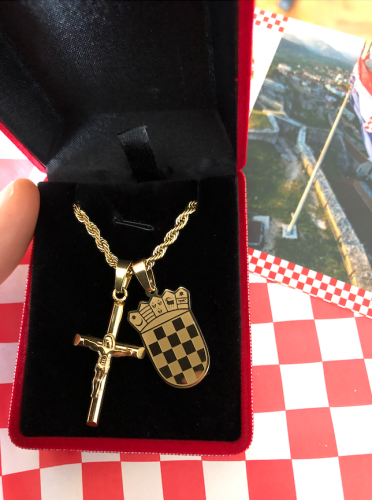 Croatian Grb Pendant and Cross Necklace Gold or Silver Plated photo review