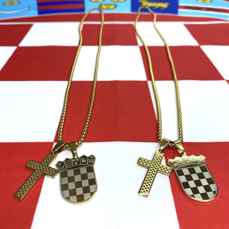 Croatian Grb Pendant and Checkered Cross Necklace Gold Plated ...