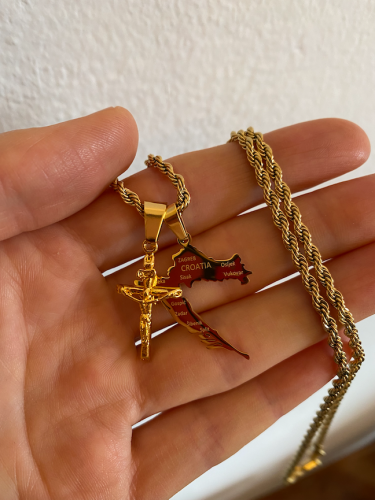 Croatian Map and Cross Necklace Gold Plated photo review