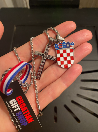 Silver Croatian Grb with Enamel Color and Oče Naš Cross photo review