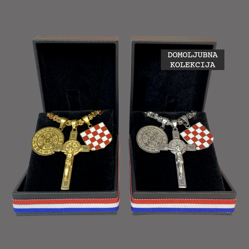 Hrvatski Povijesni Grb u Boji s Medaljom i Križem sv. Benedikta – Kraljevski Vez