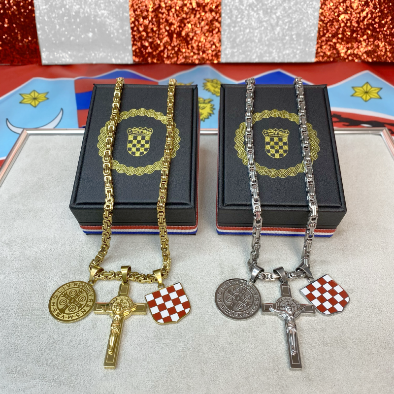 Hrvatski Povijesni Grb u Boji s Medaljom i Križem sv. Benedikta – Kraljevski Vez - Image 2