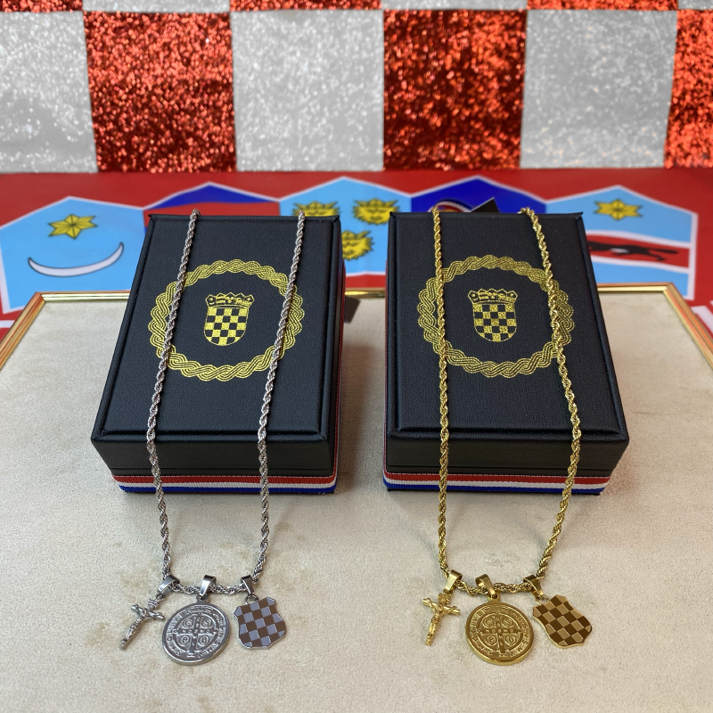 Mali Grb Herceg Bosne s Križem Isusa i Medaljom Sv.Benedikta Lančić - Pleteni Vez - Image 2