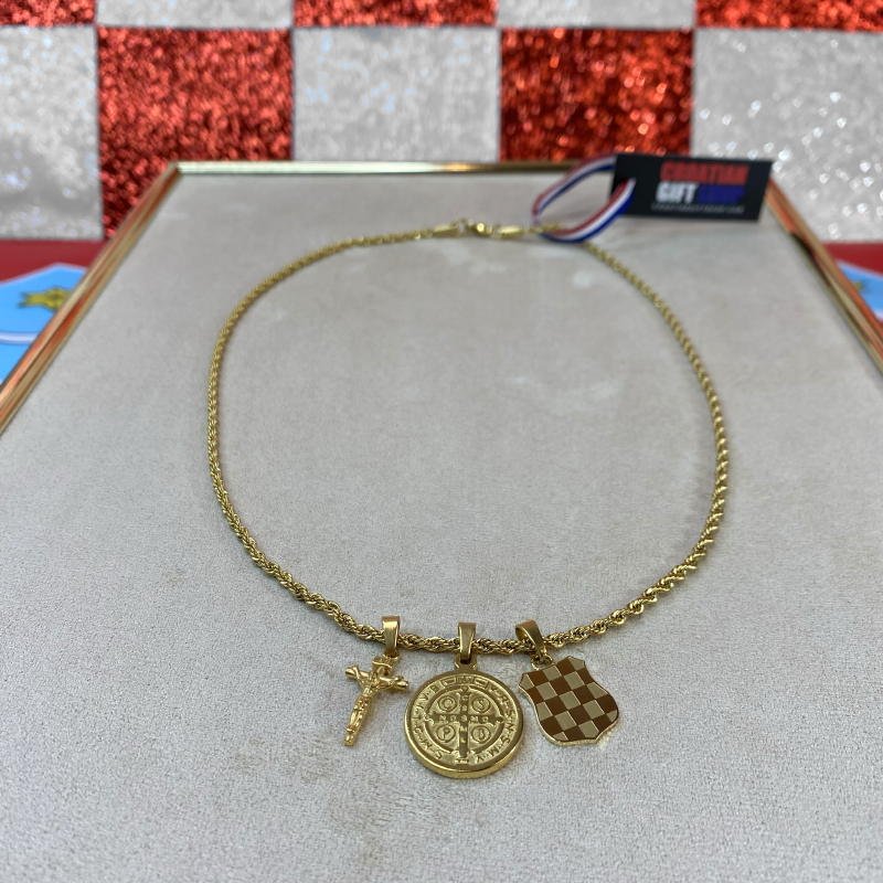 Mali Grb Herceg Bosne s Križem Isusa i Medaljom Sv.Benedikta Lančić - Pleteni Vez - Image 5