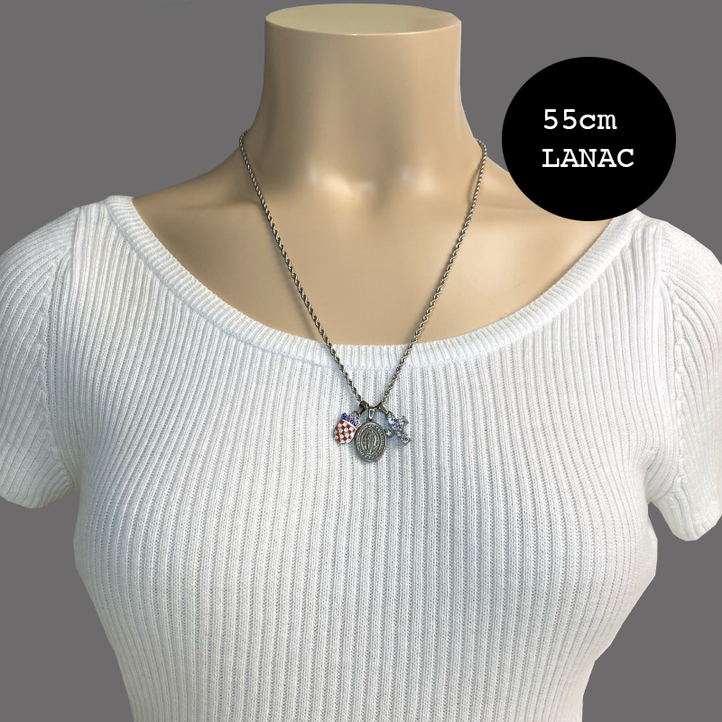 Mali Hrvatski Grb u Boji s Križem s Blistavim Dijamantima i Medaljom sv. Marije Lančić – Pleteni Vez - Image 9